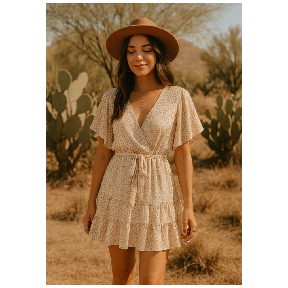 Here Comes The Sun Dot Ruffle Mini Dress Small | Boho Flutter Sleeve NWT